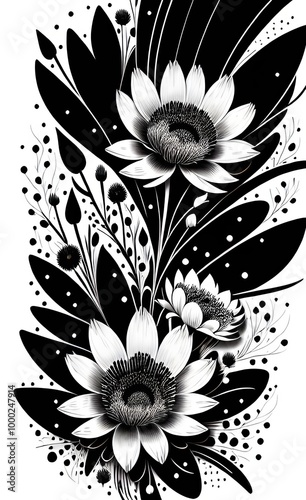 black and white floral background