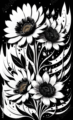 black and white floral background