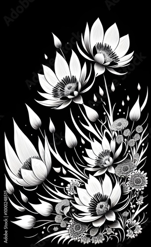 black and white floral background