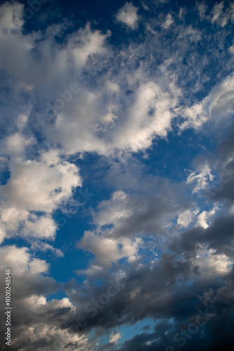 Unusual dark gray layered stratus clouds, skyscape.
