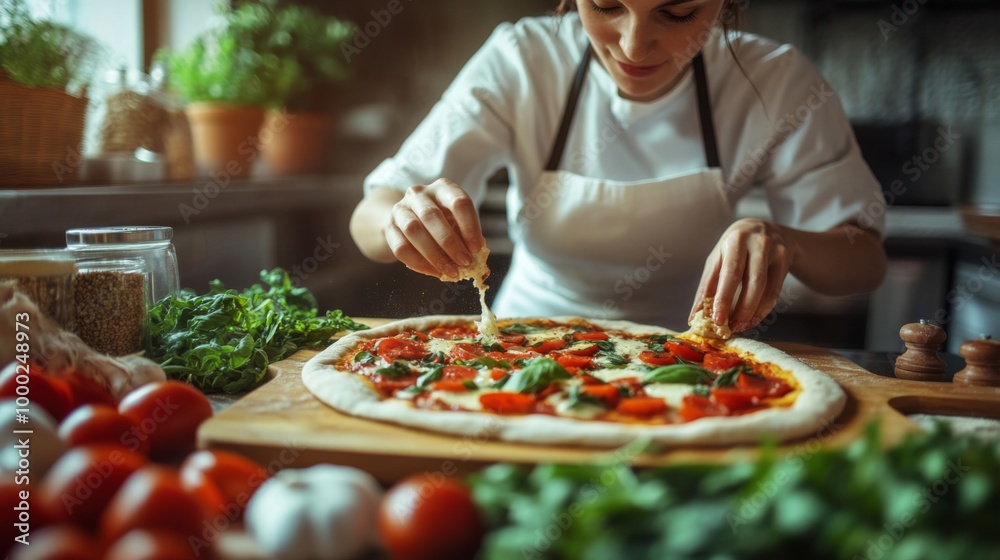 Chef Preparing Homemade Pizza Chef Preparing Homemade Pizza