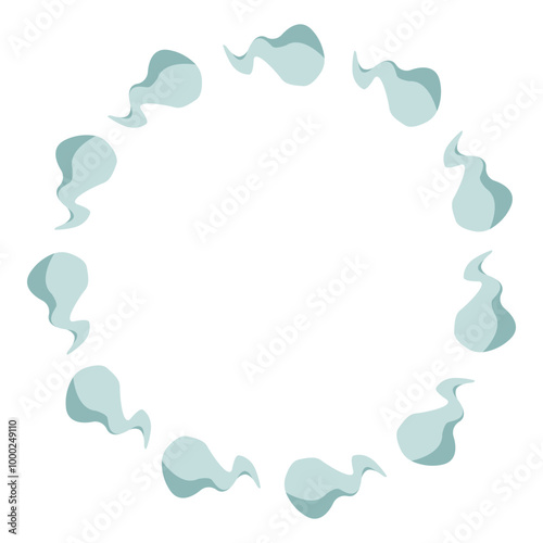 Round frame made of steam (smoke) clouds. Hand drawn, cartoon (toon) style. Nature. Vector illustration.
