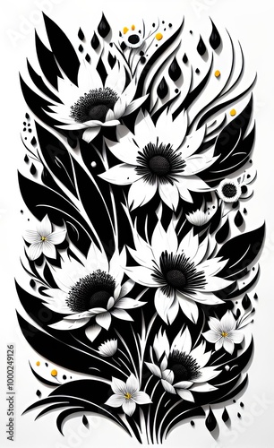 black and white floral background