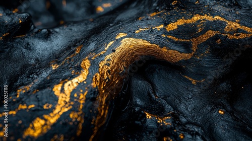  A tight shot of a black-and-yellow substance featuring a distinct yellow stripe down the middle