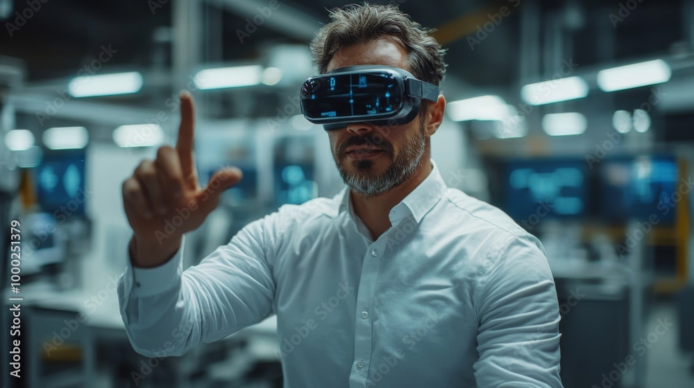 Man Using VR in High-Tech Environment Man Using VR in High-Tech Environment