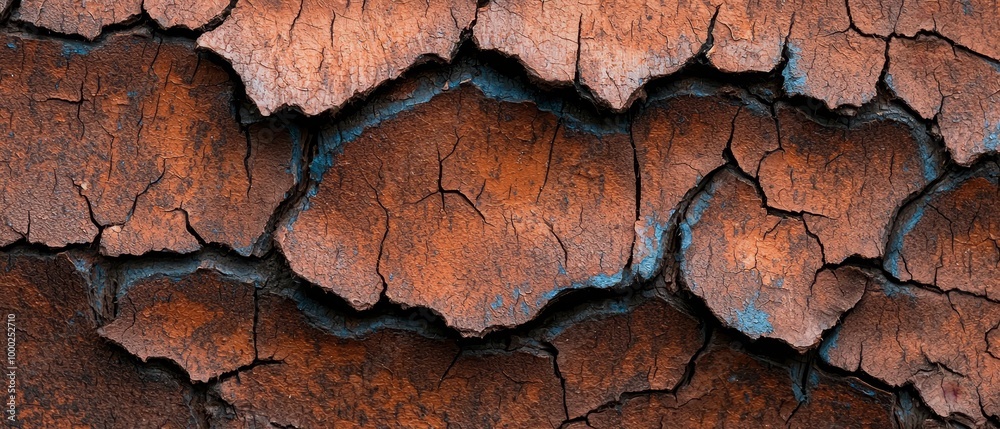 A tight shot of a tree's brown bark bearing blue paint streaks A tight shot of a tree's brown bark bearing blue paint streaks