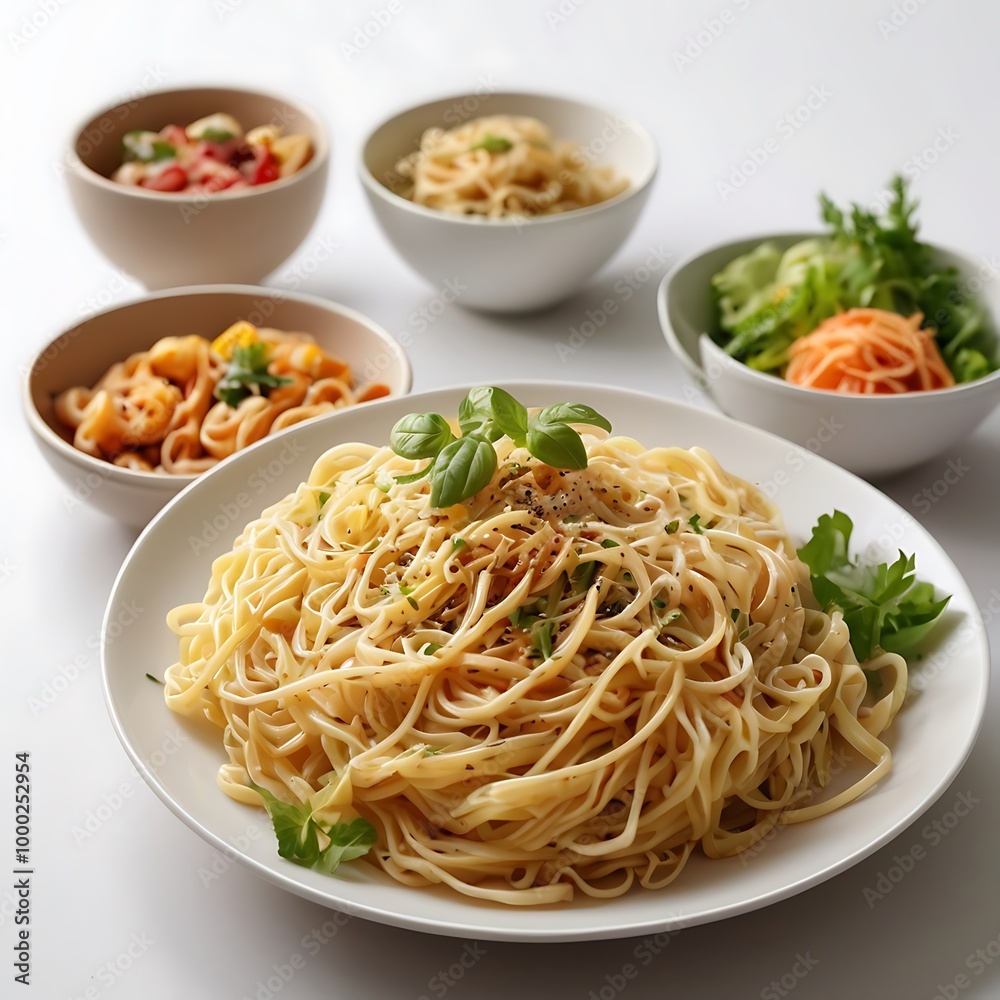 Delicious fresh fried Noodles with beef and vegetables assortment Served, Noodles with chicken and vegetables on a white background