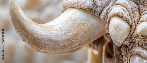  A tight shot of an elephant's tusks, painted white