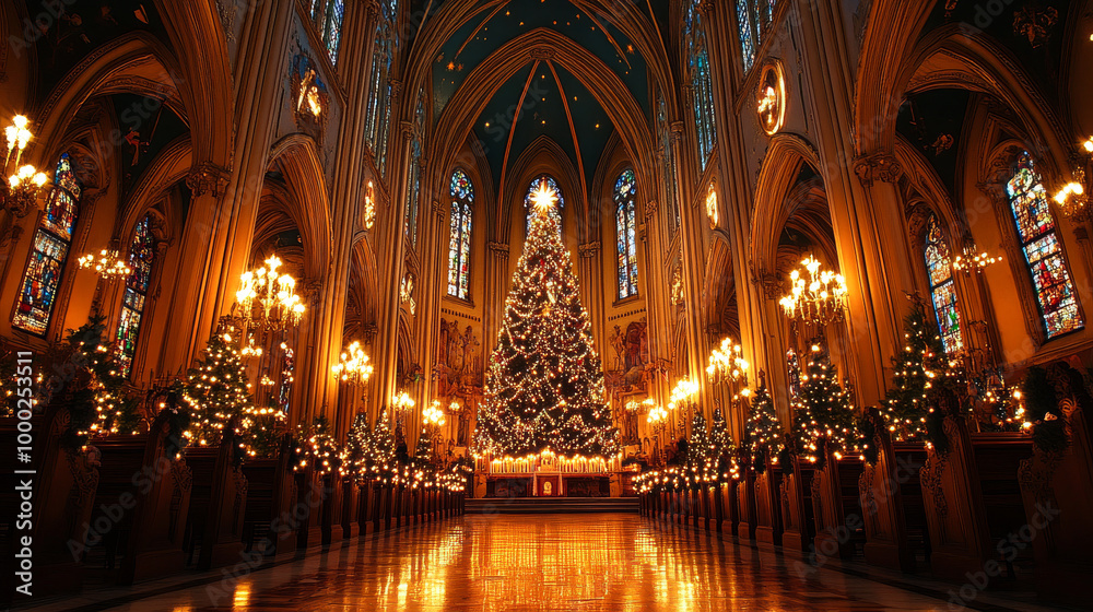 Decorated cathedral with a grand tree Decorated cathedral with a grand tree