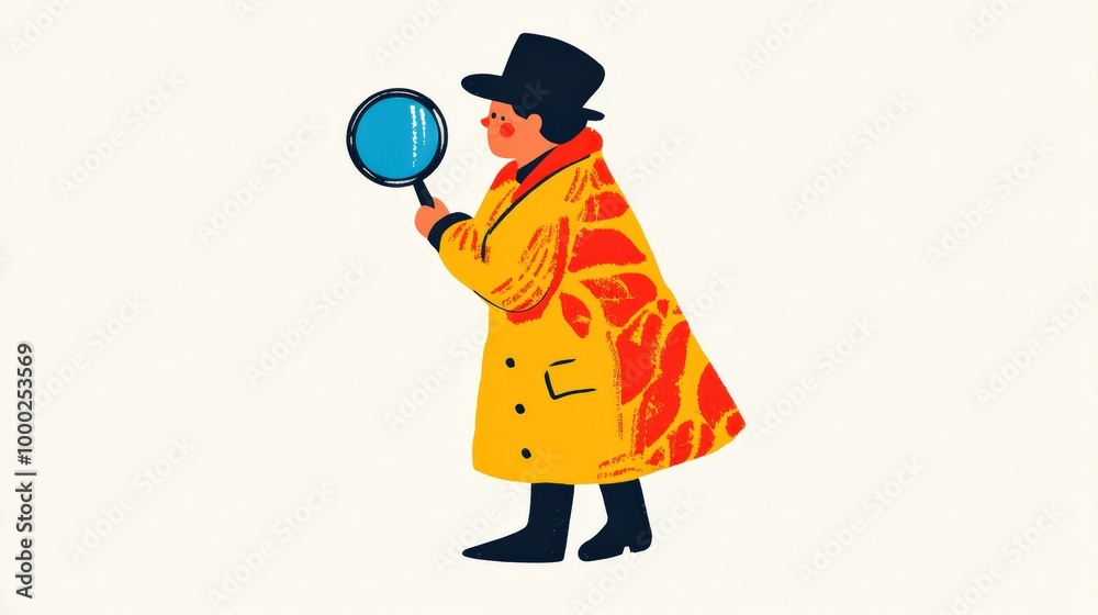 Investigation and research minimalistic icon with magnifying glass and detective Investigation and research minimalistic icon with magnifying glass and detective