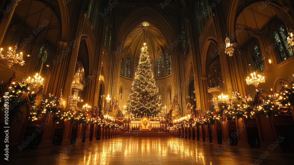 Festively adorned church for Christmas Eve Festively adorned church for Christmas Eve