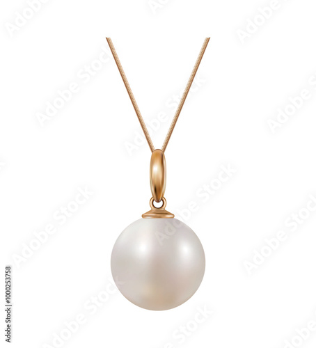 Gold pendant with pearl on chain Vector illustration