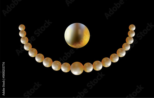 Pearl necklace. Precious white pearl beads. Vector illustration