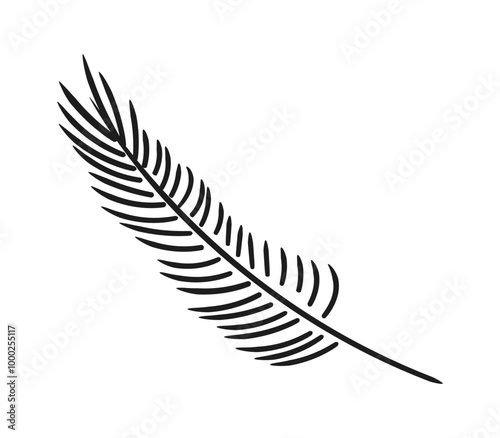Outline Christmas tree Branch. Contour evergreen Fir branch. Pine. Spruce Tree bough. Needles. Nature. Coniferous. New Year. Hand drawn doodle. Ink. Isolated on white background. Vector illustration.
