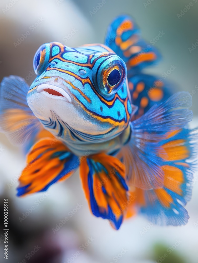 Striking mandarin fish with intricate patterns of blue and orange, isolated on white background, tropical saltwater species. Striking mandarin fish with intricate patterns of blue and orange, isolated on white background, tropical saltwater species.