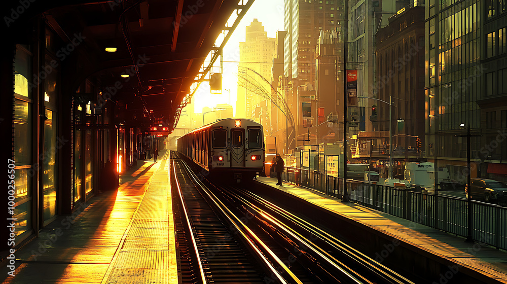 A vivid, film-style shot of a train pulling into a city station at dusk, the warm light casting shadows across the tracks, captured in lifelike. A vivid, film-style shot of a train pulling into a city station at dusk, the warm light casting shadows across the tracks, captured in lifelike.