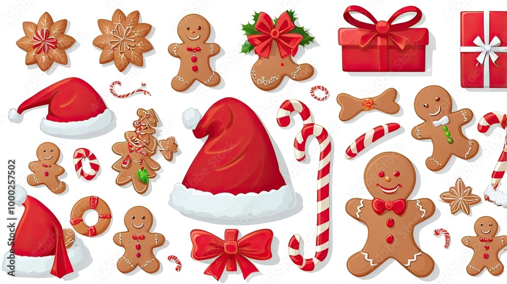 Fototapeta premium simple pattren santa hat and gingerbread white background