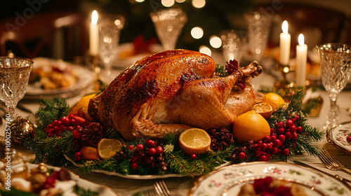 Festive turkey dinner centerpiece photo