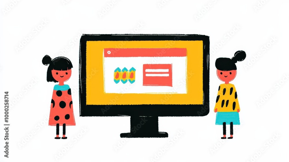 Colorful website development illustration with iconic business characters