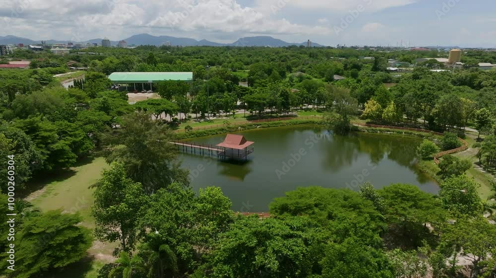 Aerial View of a Tranquil Park and Lake in the City Showcasing Greenery and Urban Skyline on a Sunny Day Aerial View of a Tranquil Park and Lake in the City Showcasing Greenery and Urban Skyline on a Sunny Day