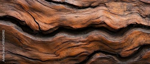  A wooden figure resembling wavy patterns, akin to water, embedded in an animal's bark Atop this sculpture sits a black avian creature