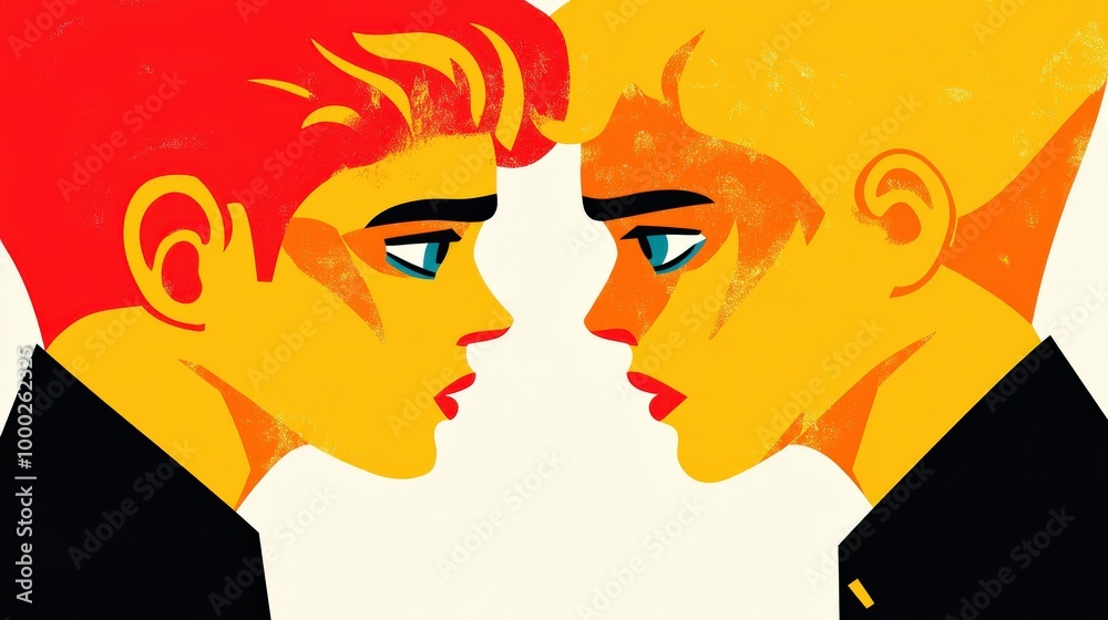 Self awareness and introspection concept with stylized faces Self awareness and introspection concept with stylized faces
