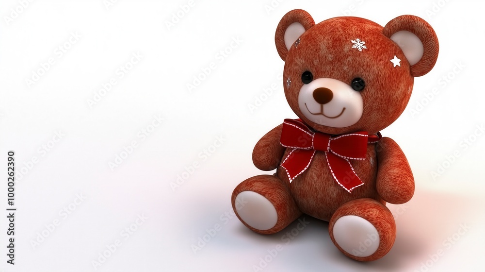 Cute Red Teddy Bear With a Bow Sitting on a Plain Background During the Holiday Season Cute Red Teddy Bear With a Bow Sitting on a Plain Background During the Holiday Season