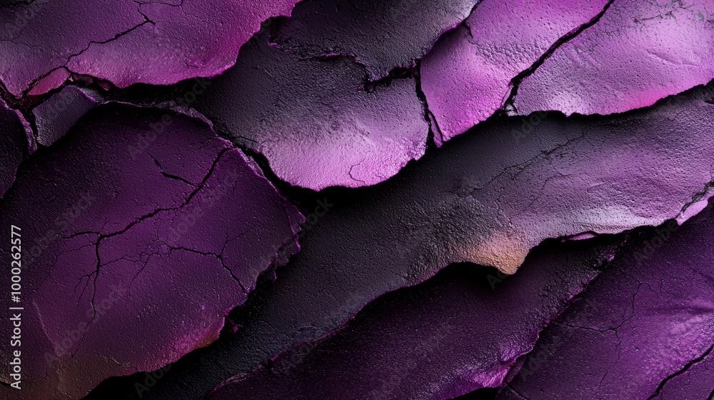 A tight shot of a purple-black surface with cracks at its top and bottom edges A tight shot of a purple-black surface with cracks at its top and bottom edges