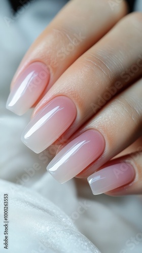 Translucent glossy gradient manicure: elegant syrup nails design for spring photo