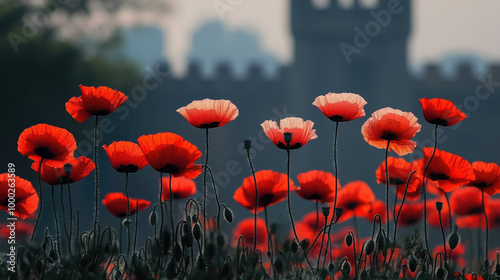 poppies in front of the Tower of London on Remembrance Day, Poppy Day, November 11, Great Britain, symbol, red flowers, England, castle, Royal British Legion, lest we forget, poppy, peace