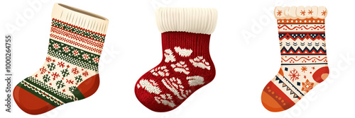 Colorful Christmas stockings on a white isolated background.