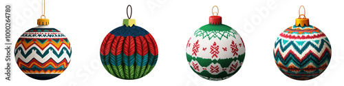 Colorful decorative Christmas ornaments, white isolate background
