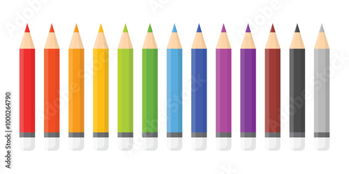 Colorful pencil icon set in flat style. Crayon vector illustration on isolated background. Drawing equipment sign business concept.