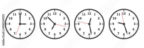 Clock icon set in flat style. Round watch vector illustration on isolated background. Timer sign business concept.