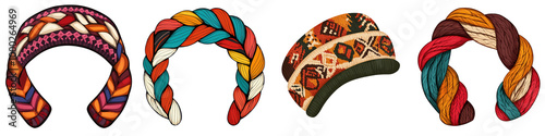 Colorful patterned headbands, white isolate background
