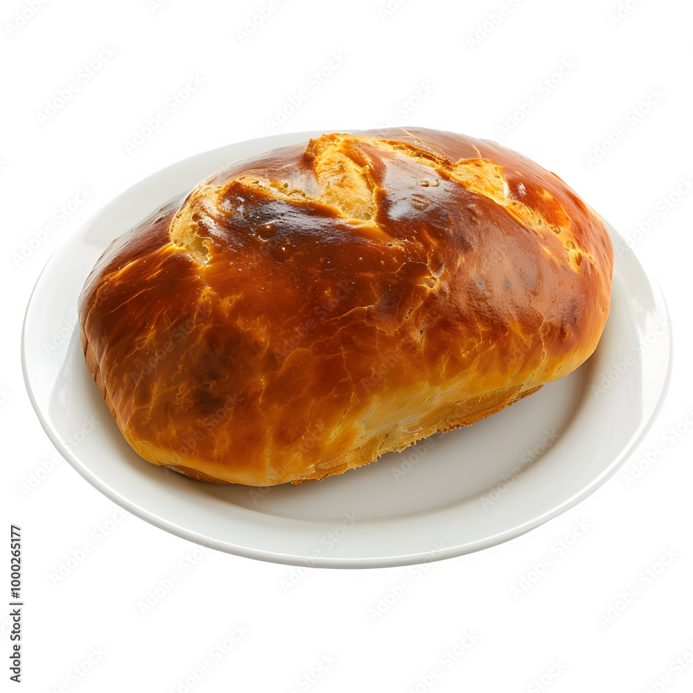 Mouthwatering, warm golden bread loaf sits on a clean white plate, ready to be used in any design with its transparent background Mouthwatering, warm golden bread loaf sits on a clean white plate, ready to be used in any design with its transparent background