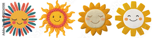 Colorful sun decorations on a white isolated background.