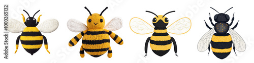 Cute bee plush toys with varied designs, white isolated background