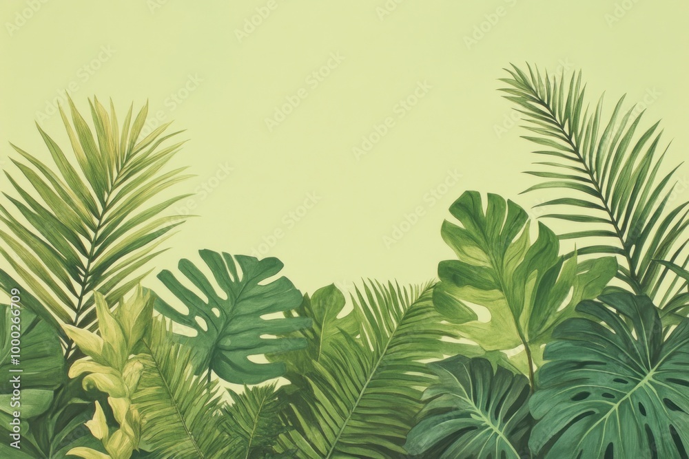 Watercolor Painting of Lush Green Tropical Foliage Watercolor Painting of Lush Green Tropical Foliage