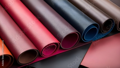 Vibrant Collection of Rolled Multicolored Leather Samples in Close-Up photo