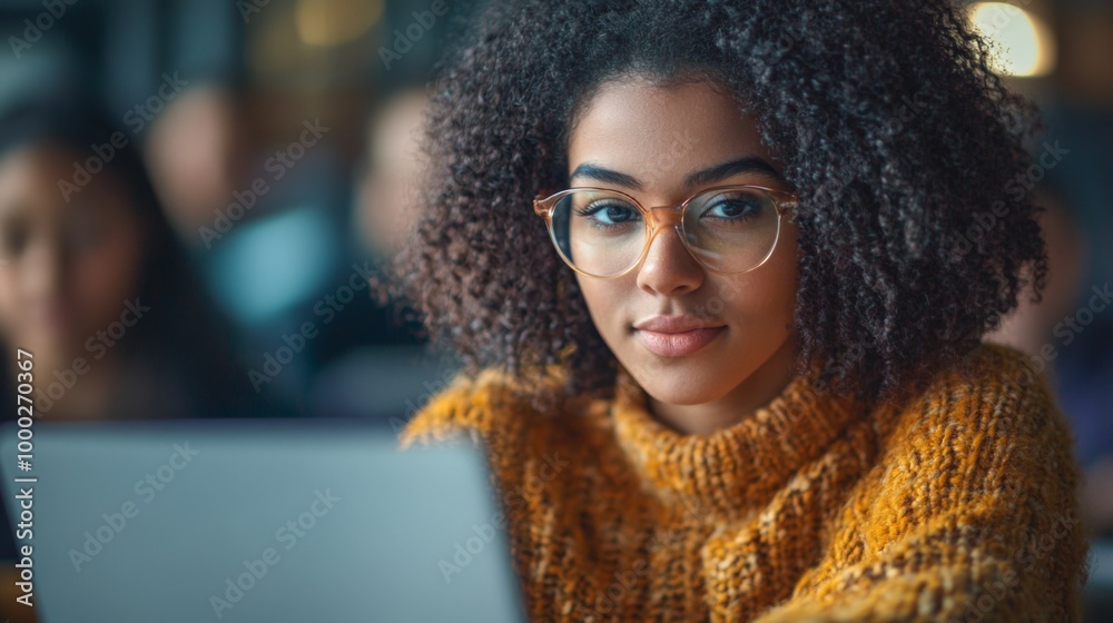 Young Woman Working on Laptop in a Cozy Setting Young Woman Working on Laptop in a Cozy Setting