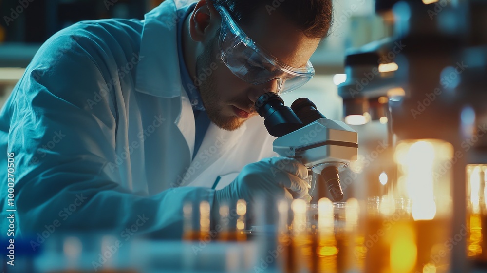 Scientist Using Microscope in Laboratory Scientist Using Microscope in Laboratory