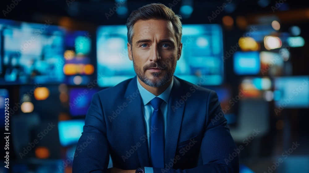 Confident businessman in control center Confident businessman in control center