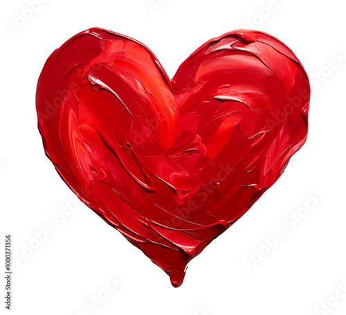 Realistic oil painted red vector heart isolated on white background