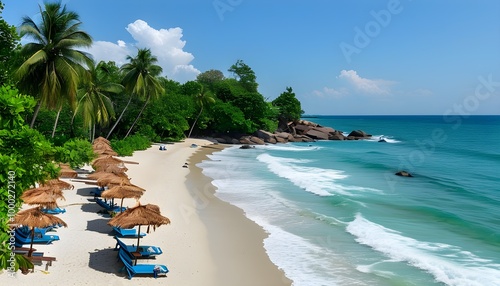 Pristine Virgin Beach with Sunshades in Bangaram, Lakshadweep Islands, Embracing Indian Ocean Tranquility photo