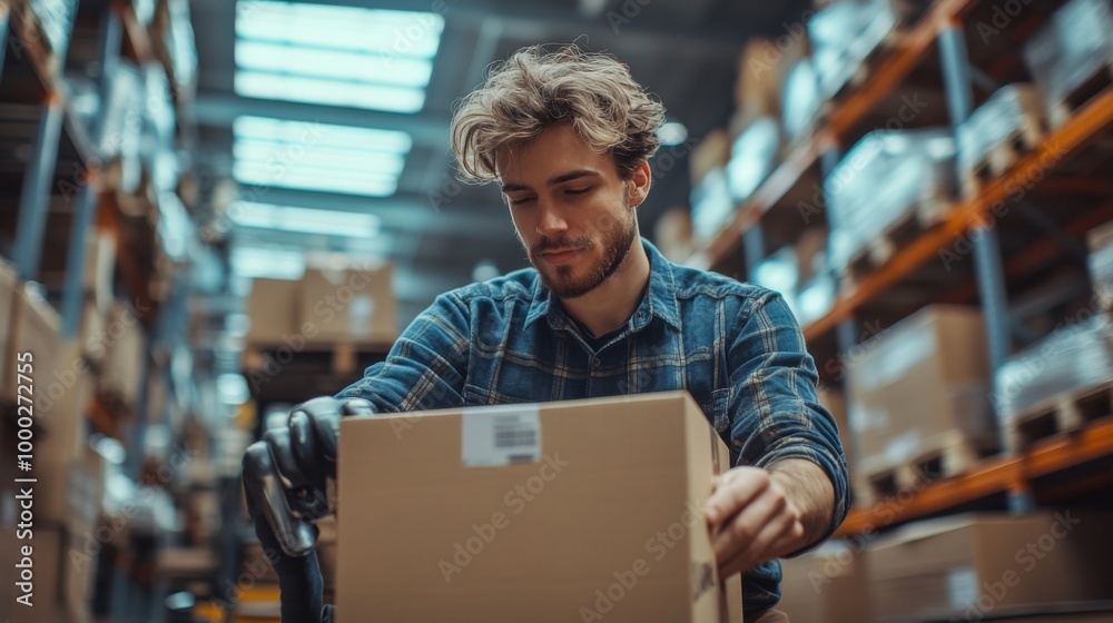 Warehouse Worker Handling Package Warehouse Worker Handling Package