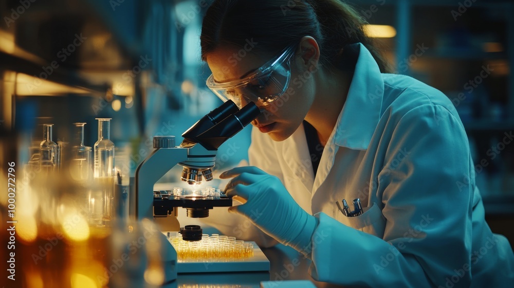 Scientist Conducting Research with Microscope Scientist Conducting Research with Microscope