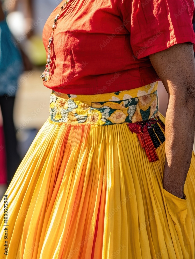 Vibrant Summer Fashion: Red Top with Flowing Yellow Skirt Vibrant Summer Fashion: Red Top with Flowing Yellow Skirt