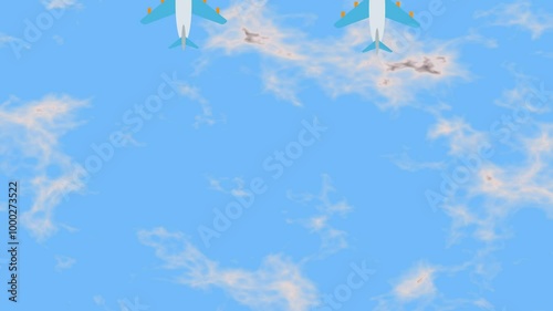 Animation with plane flying. Plane path nimation. Motion graphic design. Alpha channel. photo