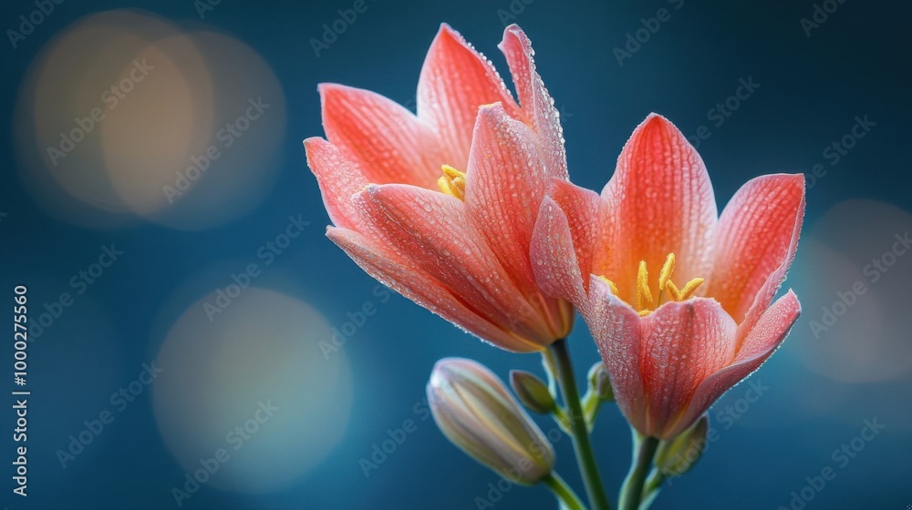 Stunning Close-Up of Orange Lilies with Dew Droplets Against a Soft Bokeh Background Stunning Close-Up of Orange Lilies with Dew Droplets Against a Soft Bokeh Background